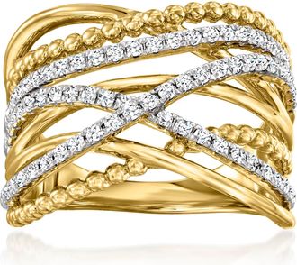 Ross-Simons Diamond Beaded Highway Ring in 14kt Yellow Gold
