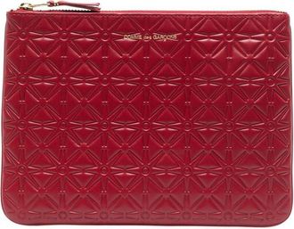 Comme Des Garçons geometric-embossed leather wallet - unisex - Calf Leather - One Size - Red