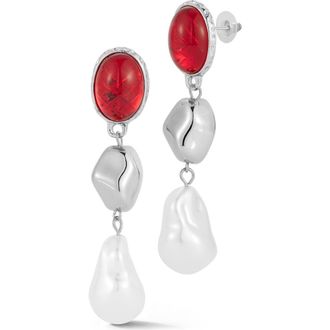 Sphera Milano Pebble Faux Pearl Drop Earrings in Silver/red at Nordstrom Rack