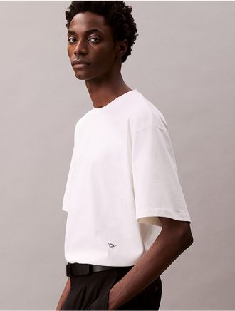Calvin Klein Mens Relaxed Cotton Silk Tee - White - 2XL