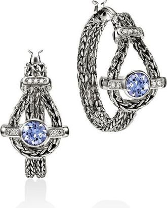 John Hardy Icon Tanzanite & Diamond Hoop Earrings in Silver at Nordstrom