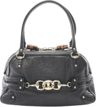 Gucci Borsa a mano in pelle con bamb&ugrave; e morsetto Pre-owned - - Pre-owned - Donna - Nero - ONE SIZE