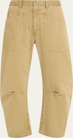 Nili Lotan Shon Herringbone Barrel-Leg Ankle Pants