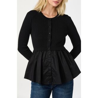 ASTR the Label Mixed Media Peplum Top in Black at Nordstrom, Size X-Small