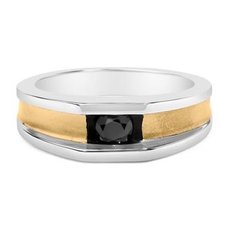 House of Brilliance Mens 14K Yellow Gold Plated Sterling Silver 1/2 Cttw Black Diamond Band Ring in Yellow Gold Over Silver at Nordstrom