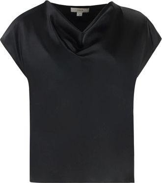 Vince Tops, Dames, Zwart, S, Zijden blouse met gedrapeerde halslijn