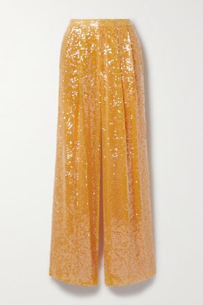 Sally Lapointe Pleated Sequined Crepe Straight-leg Pants - Arancione