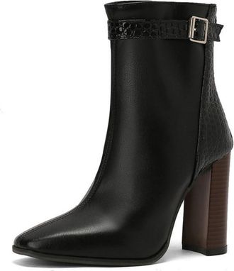 Generic Womens Square Toe Block Heel Chelsea Ankle Boots Retro Style for Daily Versatile Wear,Black,7.5 UK