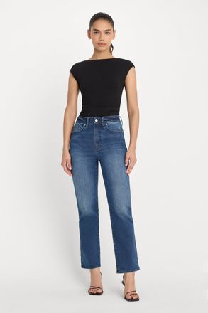 Good American Womens Always Fits Good Legs Straight Jeans | Extra Stretch, Flat Tummy Tech, Gap-Proof Waistband | Indigo, Size 00-4 | Good Am