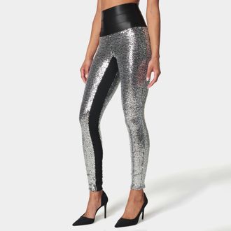 Bebe Womens Satin Elastic Waistband Sequin Legging