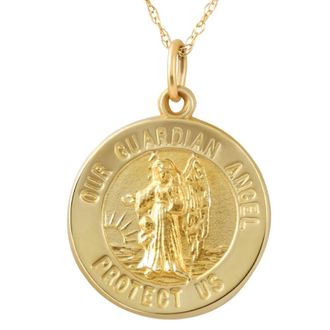 Pompeii3 14k Yellow Gold Guardian Angel Medal Pendant.5 Tall 2 Grams