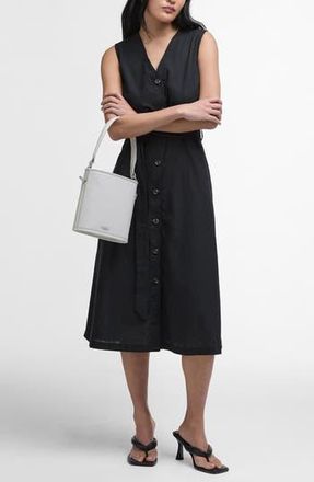 Barbour Elsie Sleeveless Button Front Cotton & Linen Midi Dress in Black at Nordstrom Rack, Size 2 Us / 6 Uk