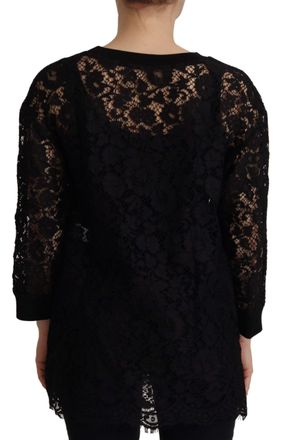 Dolce & Gabbana Womens Black Floral Lace Pullover Sicily Blouse Cotton