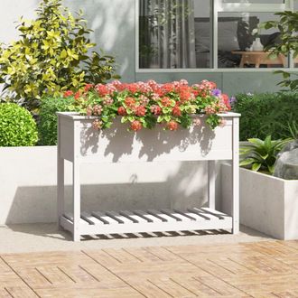 vidaXL Vidaxl - Jardinera Con Estante Madera Maciza Pino Blanca 111,5x54x81 Cm