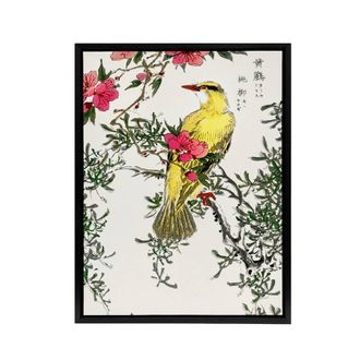 Artery8 Bush Warbler & Drooping Peach Tree Framed Canvas Wall Art Print Kashu | Size: W24 x H32