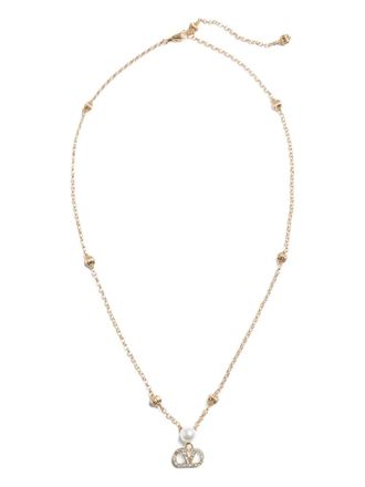 Valentino Garavani Collana VLogo con perle in metallo e cristalli Swarovski - Oro
