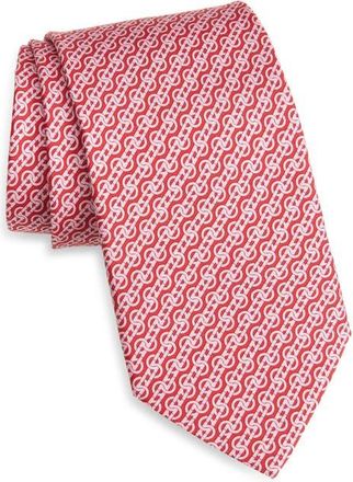 Ferragamo Trofeo Gancini Silk Tie in Rosso/Rosa at Nordstrom