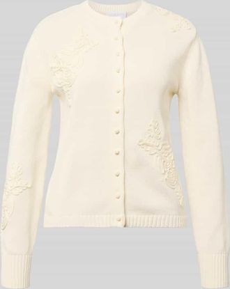 Jake*s Strickcardigan mit Blumen-Applikationen in Ecru, Gr&ouml;&szlig;e XXL