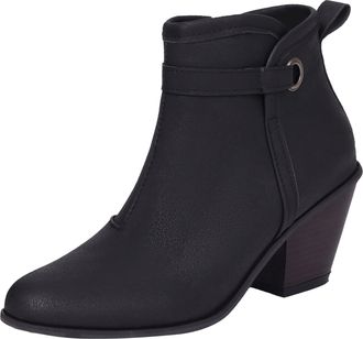 Generic Winter 2025 Autumn Winter Western Style Ankle Boots Pointed Toe High Heel Design Side Zipper Closure Solid Color Fashion Belt Buckle Detail For Women 