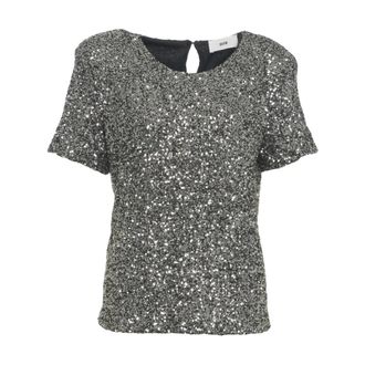 SOLOTRE Blouses, female, Gray, Size: XS Sequin T-Shirt