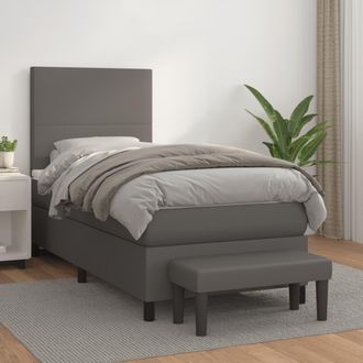 vidaXL Vidaxl - Cama Box Spring Con Colch&oacute;n Cuero Sint&eacute;tico Gris 100x200 Cm