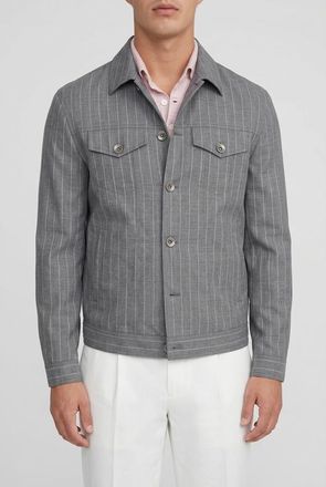 Brunello Cucinelli Grey Wool Striped Jacket, Brand Size 46 (US Size 36)