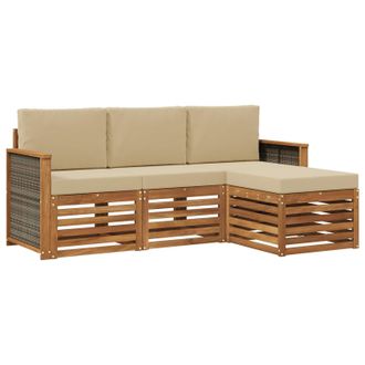 vidaXL Conjunto De Sof&aacute;s De Exterior Con Coj&iacute;n 4 Pcs Natural Y Beige Vidaxl