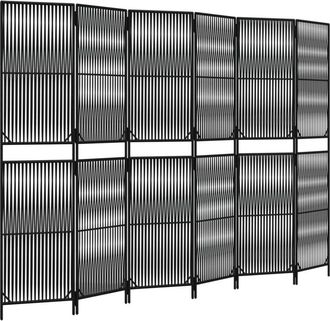 vidaXL Room Divider 6 Panels Black Poly Rattan vidaXL