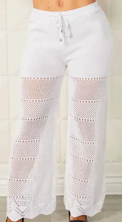 French Kyss Crochet Wide Leg Pant In White