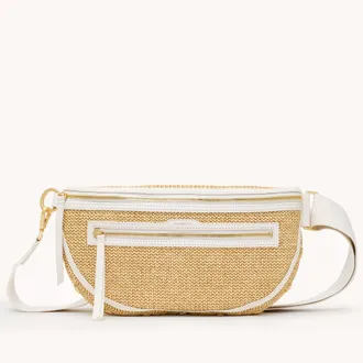 Hammitt Hammitt Charles Crossbody Calla Lily White Raffia Brushed Gold Hammered Lrg