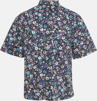 Off-white Blue Floral Print Cotton Short Sleeve Shirt