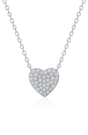 Crislu Pav&eacute; Cubic Zirconia Heart Pendant Necklace in Pure Platinum/Clear Stone at Nordstrom, Size 16