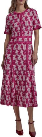 Misook A-Line Midi Dress in Pink Flash/White at Nordstrom, Size Medium