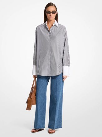 Michael Kors Tyler Oversized Striped Cotton Blend Shirt
