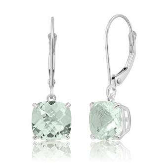 MAX + STONE Solid 10k Yellow or White Gold 8mm Cushion Cut Dangle Gemstone Earrings