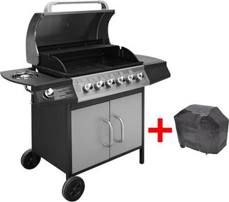 vidaXL Vidaxl - Barbecue e Griglia a Gas 6+1 Fornelli Nero e Argento