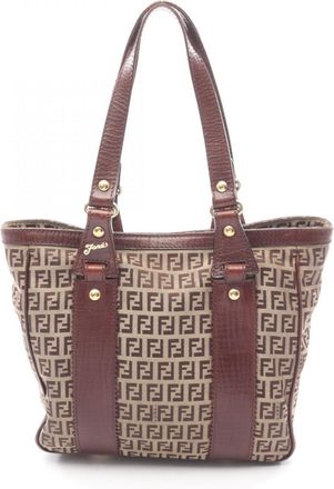 Fendi Beige Brown Canvas Leather Handbag Tote Bag (Pre-Owned)