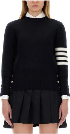 Thom Browne Milano Stitch Klassieke Trui met Ronde Hals - Dames - Ronde hals truien - Blauw - XS - Wol - Truien & Vesten