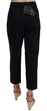 Dolce & Gabbana Womens Black Cropped Front Button Embellished Pants Cotton