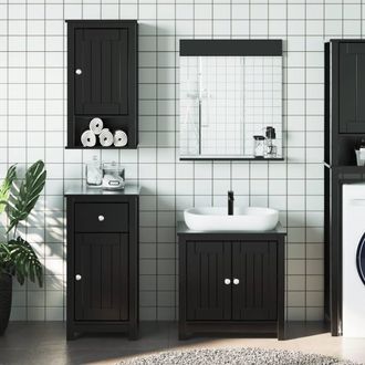 Berkfield Home 4 Piece Bathroom Furniture Set BERG Black Solid Wood Pine