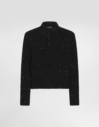 Dolce & Gabbana Knit Polo Shirt With Sequins - Man Sweaters And Cardigans Black 44