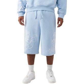 True Religion Tiger Script Drawstring Fleece Shorts in Blue Bell at Nordstrom, Size Xxx-Large
