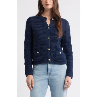 Caslon Textured Sweater Jacket in Navy Still at Nordstrom Rack, Size Medium