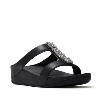 FitFlop Fino Pearls and Crystal H Bar Slides in Black at Nordstrom, Size 10