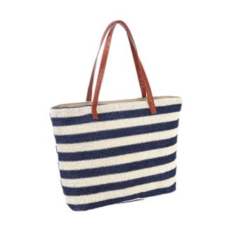 Generic Large Beach Bag Striped Beach Bag Large Size Outdoor Travel Storage over The Shoulder Bags for Women (Blue, One Size)