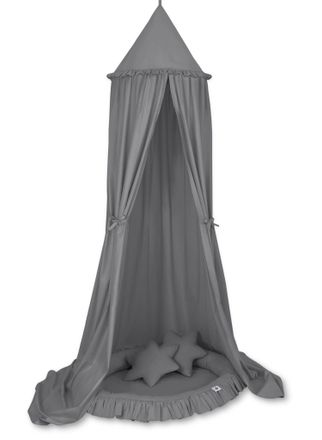 OEM Set: Baldacchino Sospeso Per Cameretta, Nido Con Volant, Cuscini - Antracite