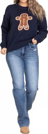 Le Lis Blanc Deux Gingerbread Man Long Sleeve Sweater In Navy
