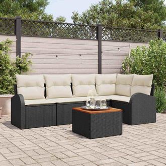 vidaXL Vidaxl - Conjunto De Sof&aacute; De Jard&iacute;n 6 Pcs Negro, Blanco