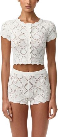 Naked Wardrobe Pointelle Knit Cardigan in White at Nordstrom, Size X-Large