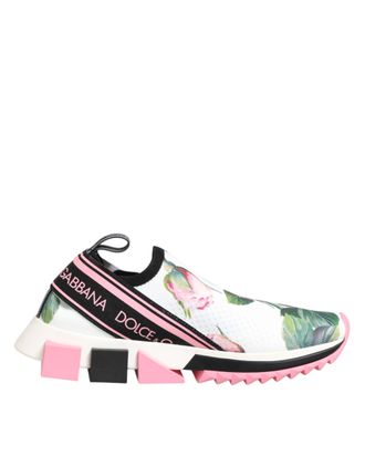 Dolce & Gabbana White Rose Print Sorrento Sneakers Womens Shoes